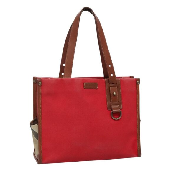 BURBERRY Tote Bag Canvas Red Auth ti2657 - Picture 1 of 13